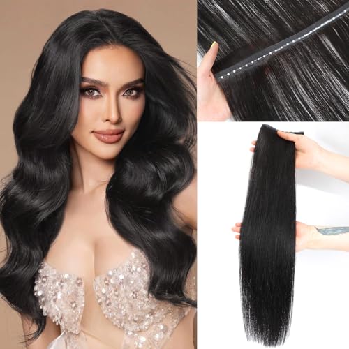 Black Hair Extensions OVO Double PU Weft Human Hair Extensions Invisible Flat Weft Extensions, Natural Looking Seamless Human Hair Extensions for Added Volume & Length