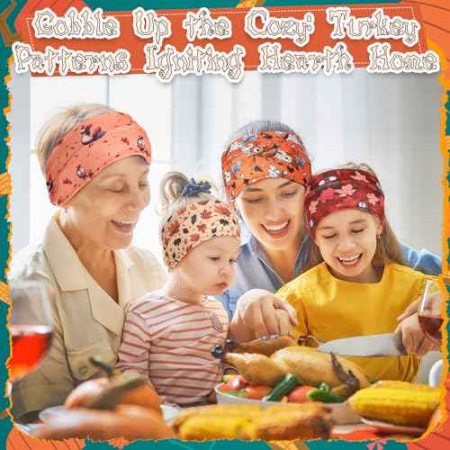 JaGely 12 Pcs Thanksgiving Headbands Bulk for Women Turkey Pumpkin Head Bands Fall Maple Leaves Hair Accessories Hairband Fall Elastic Non Slip Thanksgiving Hair Hairband for Autumn Festive Gift