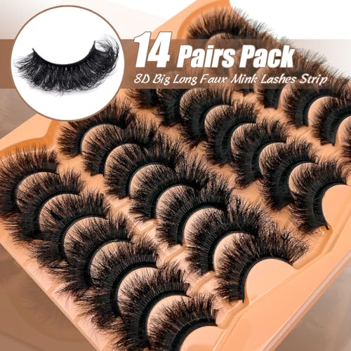 Fluffy Mink Lashes 14 Pairs - 20mm D Curl Volume Eyelashes