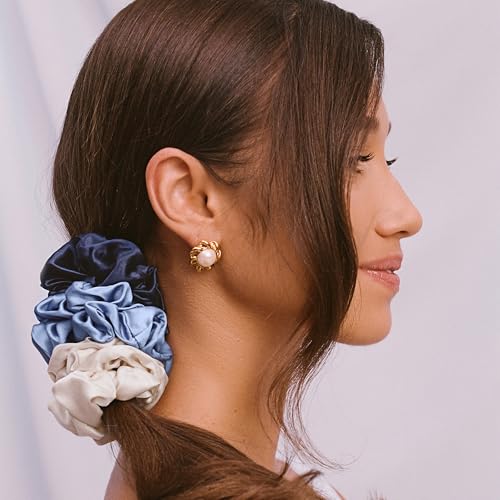 slip Large Scrunchies: Elevate Your Hair Game with Anti-Crease, Anti-Breakage Design, Crafted from Slipsilk¢â, Skye: 3 Pure Silk Scrunchies in Cornflower, Vanilla & Indigo