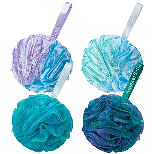 AmazerBath Loofah Sponge 75g - Set of 4 Large Exfoliating Bath Sponges