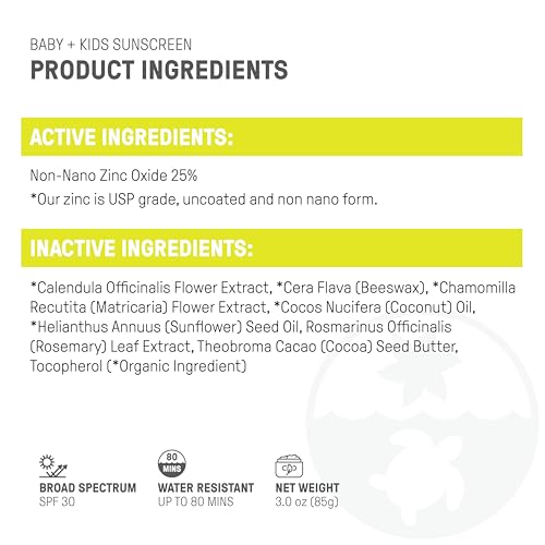 Raw Elements Baby & Kids SPF 30 Organic Sunscreen Tin, Non-Nano Zinc Oxide, Reef-Safe, Cruelty-Free, Gluten & Nut Free, Travel Sunblock 3.0 oz