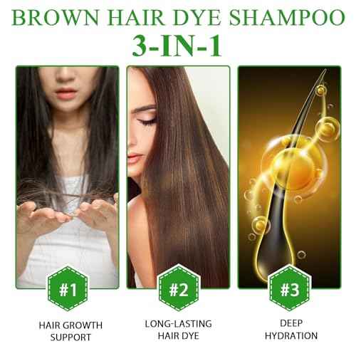 NIFEISHI Dark Brown Hair Dye Shampoo 3 IN 1, Hair Color Shampoo for Gray Hair, Coverage for Women & Men Natural Herbal Plant Semi Permanent Grey Hair Cover Treated 500ml