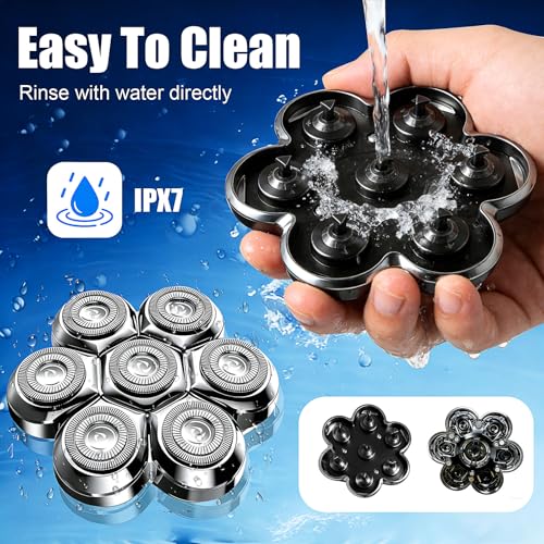 7-Blade Magnetic Shaver Head Replacement for Freebird Head Shave Bald Men - Universal Fit for Most Brand Shavers, Head & Face Grooming (Silver/2Pack)