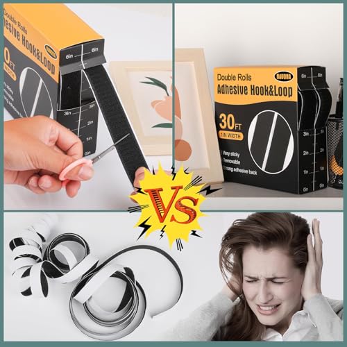 Navona 30Ft Heavy Duty Hook and Loop Tape with Adhesive - Black