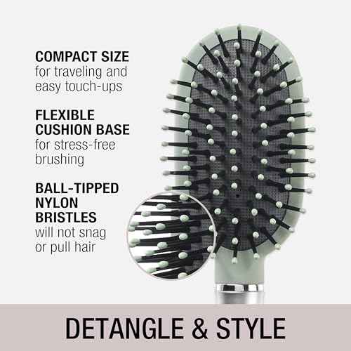 Conair Velvet Touch oval cushion hair brush - Travel Hairbrush- Detangling - ideal for curly or straight styles - detangler brushes - women or men - Sage Green