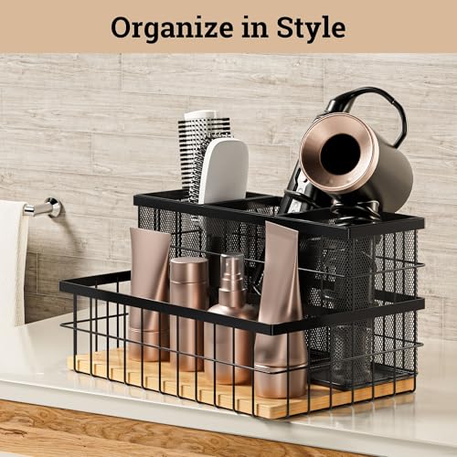 Hair Tool Organizer Countertop, Metal & Bamboo, Heat-Resistant