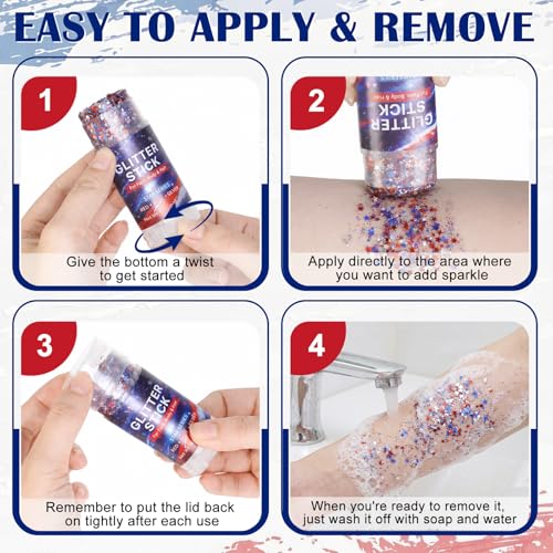 Patriotic Star Glitter Stick - Red White Blue Waterproof Face Makeup