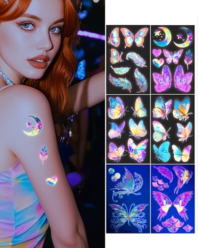 Butterfly Temporary Tattoos for Women - 24 Sheets Glow in Dark