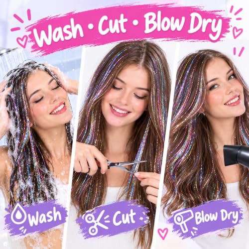 Rose Pink Fairy Hair Tinsel Kit 48 Inch Glitter Hair Extensions for Girls & Women