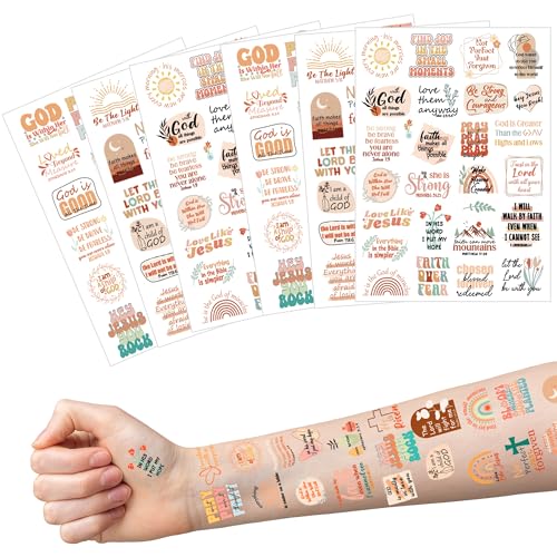 Christian Temporary Tattoos - 150+ Bible Verse Designs (6 Sheets)