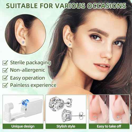 24 Pcs Ear Piercing Kit Disposable Ear Piercing Gun Kit with 8 Pcs Self Piercing Gun and 8 Pcs Silver Earrings Stud 8 Pcs Cleaning Pads
