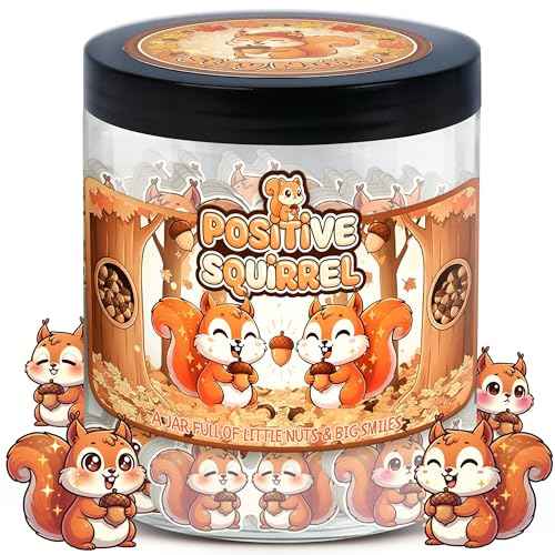 Positive Squirrel Jar With 60 Affirmation Cards, Funny Emotional Support Christmas Gift, Christmas Decor for Home or Office, Cute Squirre Gifts for Women Men and Coworkers, Friends