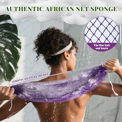 African Net Sponge 3 Pack with Travel Bag - Exfoliating Bath Scrubber