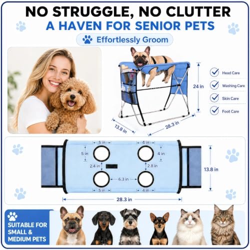 Dog Grooming Hammock with Stand – Foldable Pet Grooming Table Alternative for Small Dogs & Cats
