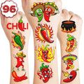 96 PCS Chili Peppers Pre-Cut Temporary Tattoos Birthday Party Decorations Favors Supplies Hot Spicy Mexican Cinco De Mayo Fiesta Chili Cook Off Blow Up Food Decor Stickers Gift School Prizes Rewards