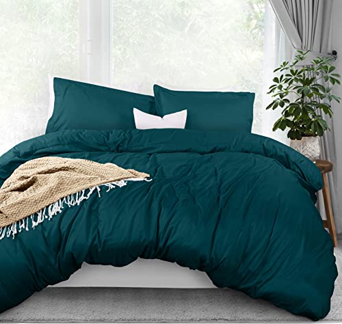 Utopia Bedding Duvet Cover Queen Size - 1 Duvet Cover with 2 Pillow Shams - 3 Pieces Bedding Duvet Cover with Zipper Closure - Soft Brushed Microfiber, 90 X 90 Inches (Queen, Teal)