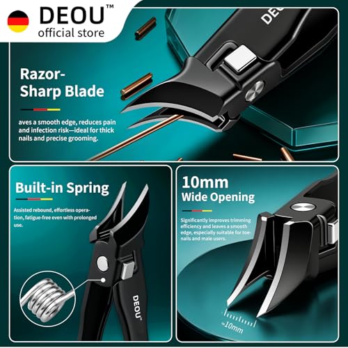 DEOU Ingrown Toenail Clippers with Nail File, Premium Stainless Steel Oblique Cutter, Anti-Splash One-Piece Casting, Manicure Tool with Keyhole, Gift Box for Thick/Hard/Fungal Nails