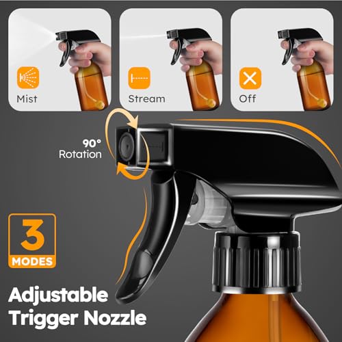 4 oz Amber Glass Spray Bottles - 2 Pack, 360° All-Angle Nozzle, UV Protection