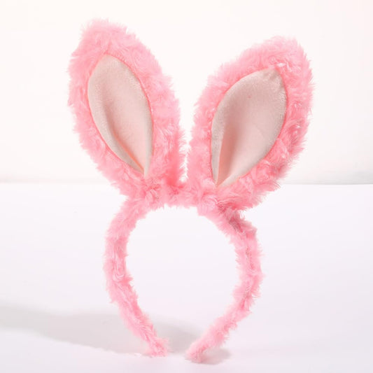 Xansema Women Girls Plush Bunny Headband Cute Rabbit Ear Hairband Halloween Cosplay Costume Party Headwear (A-Pink)