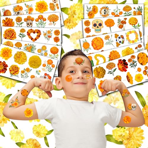 100 PCS Marigold Flower Temporary Tattoos | Day of Dead