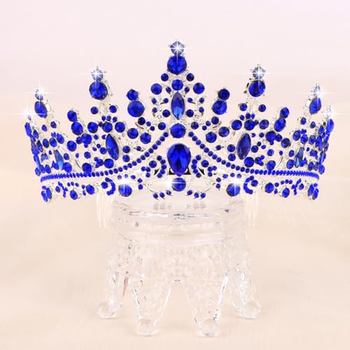 CURASA Royal Blue Crystal Tiara Crown for Women - Perfect for Weddings & Birthdays