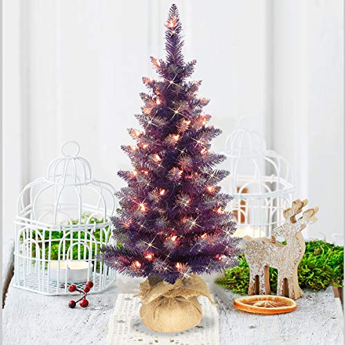 Puleo International Pre-Lit Purple Artificial Christmas Tree, Green