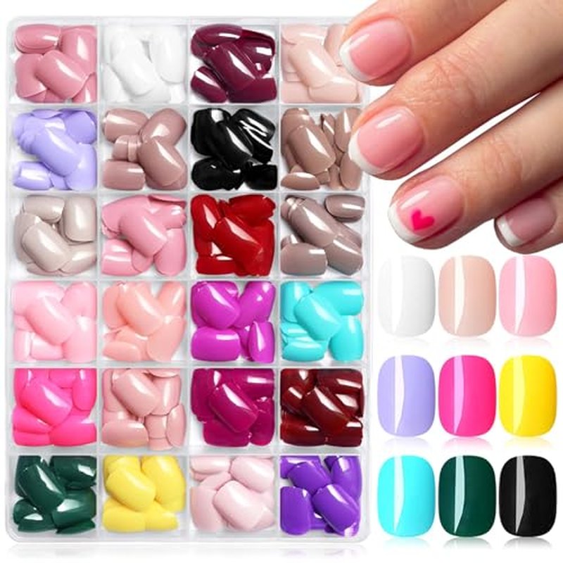576pc Extra Short Square Press On Nails with Glue Tabs