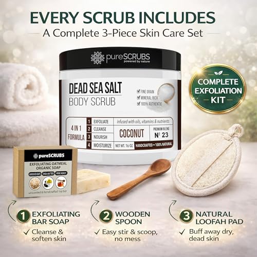 pureSCRUBS Premium Coconut Body Scrub Set with Loofah & Soap
