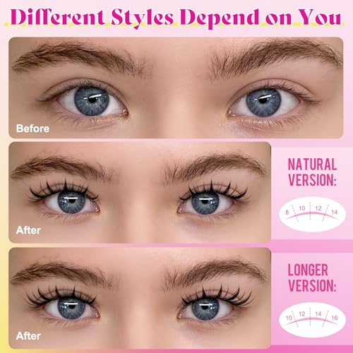 Manga Eyelash Clusters 144pcs D-Curl 8-16mm DIY