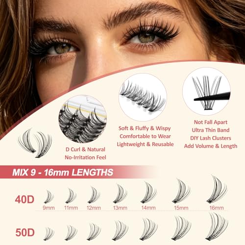 LAVONE 280PCS Lash Clusters - 40D & 50D Waterproof DIY Extensions