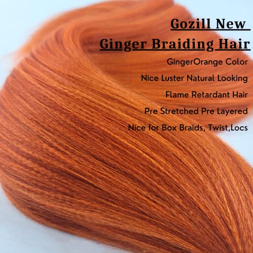 Gozill Ginger Orange Braiding Hair Pre Stretched Kanekalon Braiding Hair Extension 26 Inch Colored Synthetic Fake Hair for Braiding