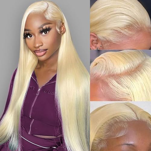 Myecool 26" 613 Blonde Lace Front Wig Human Hair 13x5