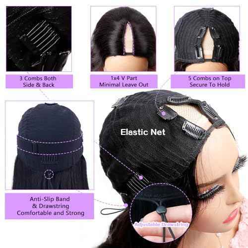 Xagujpo Body Wave V Part Wig Human Hair Upgrade U Part Human Hair Wigs for Black Women 100% Beginner Friendly Wear and Go Glueless Wigs Human Hair No Sew In 180% Density Natural Color (12 inch)