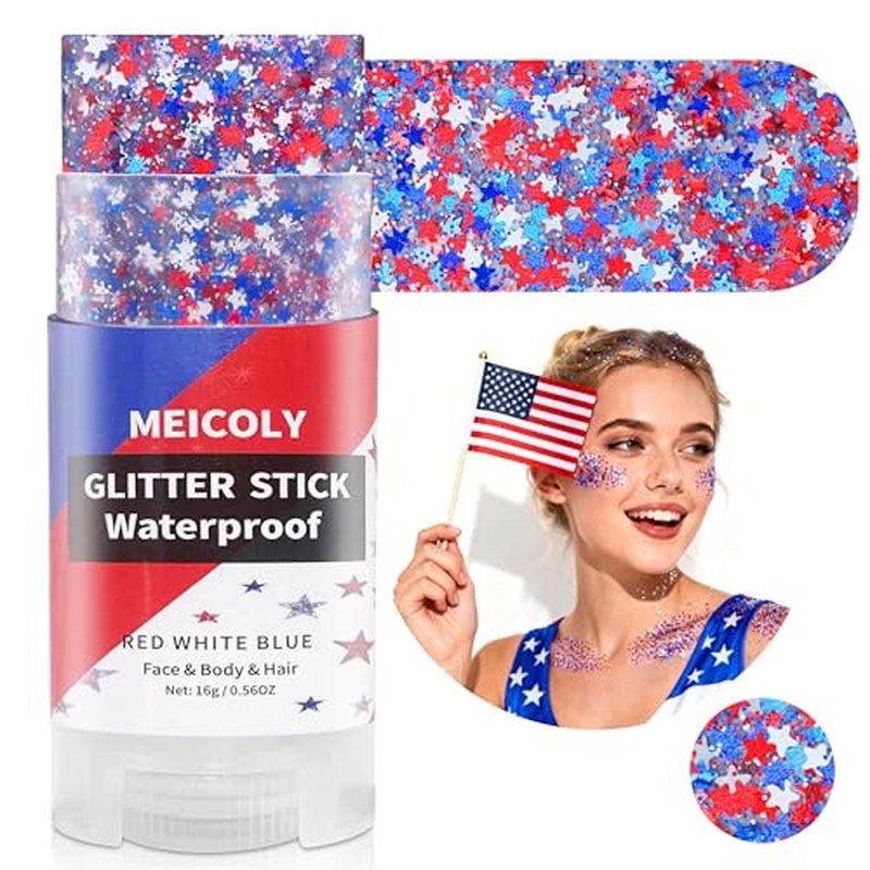 Patriotic Red White and Blue Star Glitter Stick for 4th of July