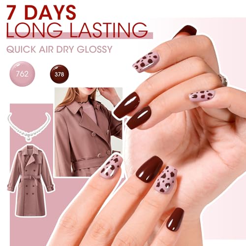 GELLEN Neutral-Warm Fall Winter Nail Polish Set - 6 Nude Red Brown Shades, No Lamp Needed, HEMA Free