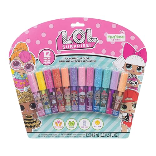 L.O.L Surprise 12 Piece Plant Based Lip Gloss, Girls Party Favors, First Makeup Set for Girl, Perfect for Parties, Sleepovers, and Birthday Gifts, Ages 5 by Townley Girl
