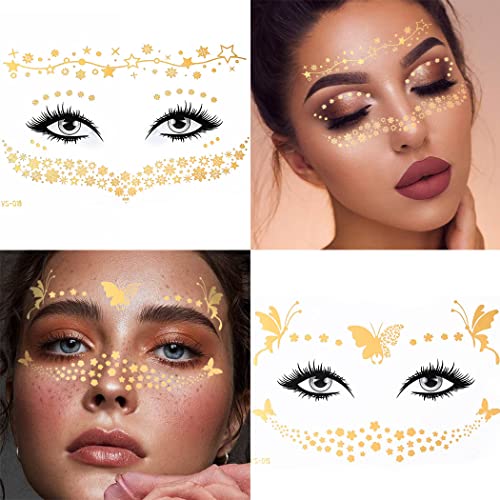 Gold Freckles Temporary Face Tattoos - Waterproof Metallic Butterfly Transfer Stickers