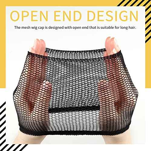 Fandamei Wig Caps, 4PCS Wig Caps Mesh Net Open End, Black Wig Cap for women, Nylon Mesh Wig Cap Net Strength Black