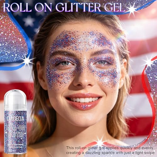 DAGEDA Red White Blue Body Glitter Gel - Holographic Makeup for 4th of July