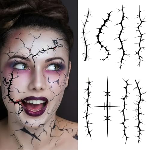 16 Sheet Stitch Scar Face Temporary Tattoos - Halloween Waterproof