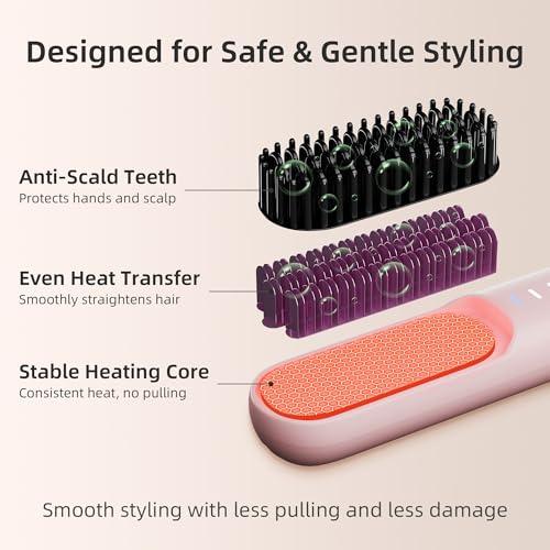 Cordless Hair Straightener Brush with Ionic Technology