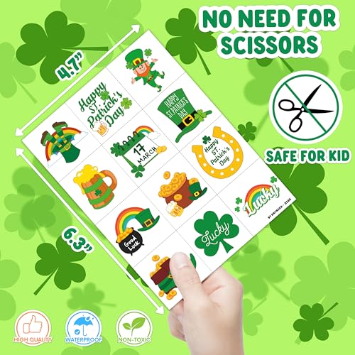 96 PCS St Patrick's Day Shamrock Temporary Tattoos for Kids