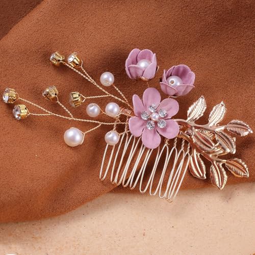 10 Piece Purple Floral Hair Comb & Pin Set for Weddings