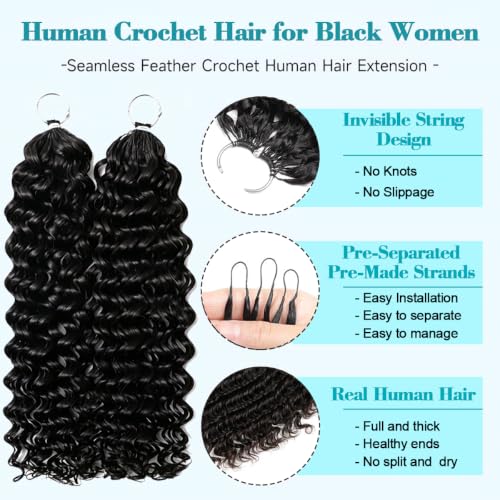 Delizzly 1B# 20 Inch 60g Water Wave Human Crochet Hair Extensions for Black Women