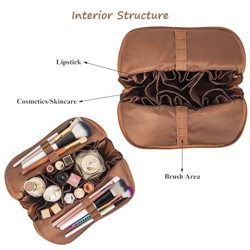 Waterproof Makeup Bag with Brush Holders & Compartments