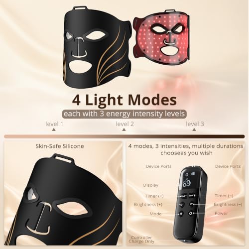 LED Light Therapy Mask - Red Blue Infrared 4 Modes