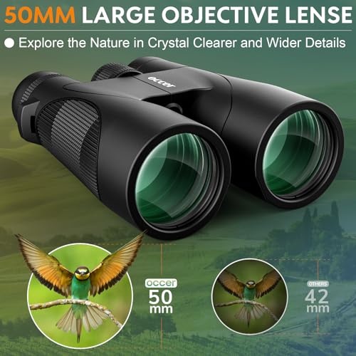 occer 12x50 Bird Watching Binoculars for Adults - HD High Powered Binoculars with Clear Vision - Easy Focus Binoculars with Long Range for Hunting Hiking Travel Cruise Trip Concert Stargazing