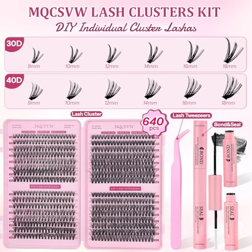 Lash Clusters Kit 640 Pcs Wispy Extensions 9-18mm DIY