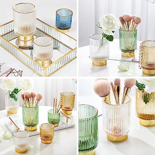 Crystal Makeup Brush Holder Organizer with Striped Design